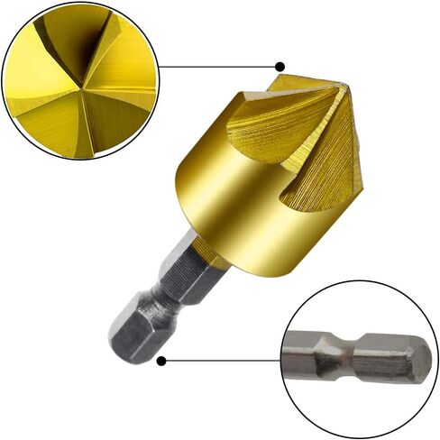 Kigauru 6 Pcs Countersink Drill Bit Set 1/4 Inch Hex Shank 90 Degree Sets High Speed Steel 5 Flute Countersink Bit Wood Quick Change Bit 6mm-19mm with 1 Pcs Automatic Center Punch Tool in Saudi Arabia