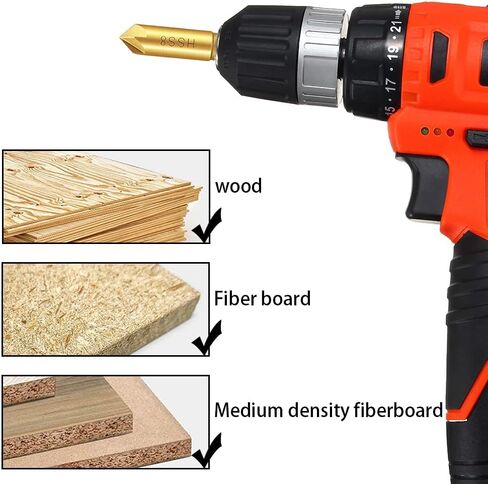 Kigauru 6 Pcs Countersink Drill Bit Set 1/4 Inch Hex Shank 90 Degree Sets High Speed Steel 5 Flute Countersink Bit Wood Quick Change Bit 6mm-19mm with 1 Pcs Automatic Center Punch Tool in Saudi Arabia