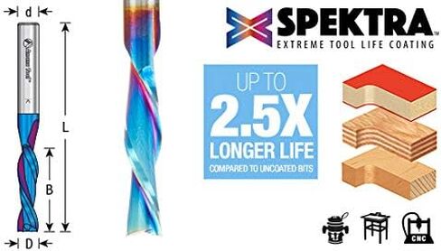Amana Tool Solid Carbide Spektra Extreme Tool Life Spiral Plunge Router Bit Down-Cut, 46420-K, 3/8 Dia x 1-1/4 CH x 3/8 Shank 3 Inch L in Saudi Arabia