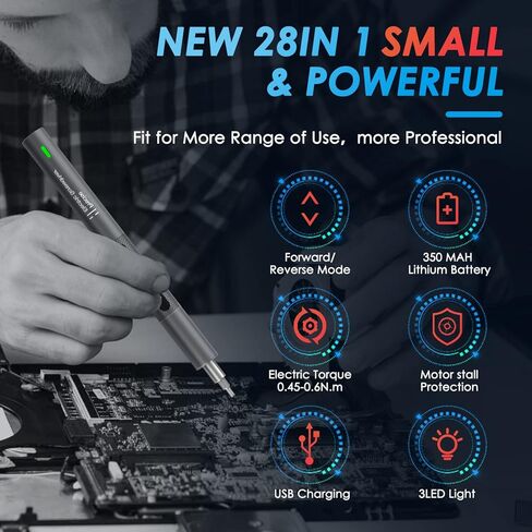 مفك براغي كهربائي WOTOW، (الأحدث) 28 في 1 مجموعة مفكات براغي لاسلكية صغيرة الدقة مع 24 بت 3 مصابيح LED مجموعة أدوات إصلاح قابلة لإعادة الشحن مع ممغنط لنظارات الكمبيوتر المحمول ومشاهدة الهاتف والألعاب in Kuwait