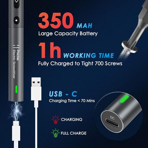 مفك براغي كهربائي WOTOW، (الأحدث) 28 في 1 مجموعة مفكات براغي لاسلكية صغيرة الدقة مع 24 بت 3 مصابيح LED مجموعة أدوات إصلاح قابلة لإعادة الشحن مع ممغنط لنظارات الكمبيوتر المحمول ومشاهدة الهاتف والألعاب in Kuwait