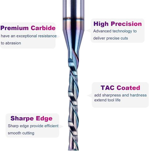 SpeTool 1/8 Inch Spiral Downcut Router Bit 1/4 Inch Shank Extra Long 3 Inch with Extra Long Life Coating CNC Carbide Router Wood Bits in Saudi Arabia