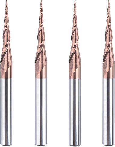 Spetool 4Pcs Tapered Ball Nose End Mill 1/4" Shank with 1.0mm Diameter (0.5mm Radius) Ball tip 4.82 Deg for CNC Router 3D Engraver Carving Bits in Kuwait