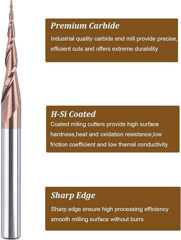 Spetool 4Pcs Tapered Ball Nose End Mill 1/4" Shank with 1.0mm Diameter (0.5mm Radius) Ball tip 4.82 Deg for CNC Router 3D Engraver Carving Bits in Kuwait