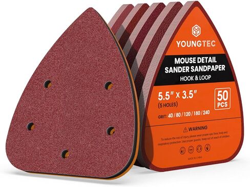 ورق صنفرة بتفاصيل الفأرة من YOUNGTEC، ورق صنفرة متنوع 40/80/120/180/240 حبيبة (50 قطعة من ورق الصنفرة للماوس) in Kuwait