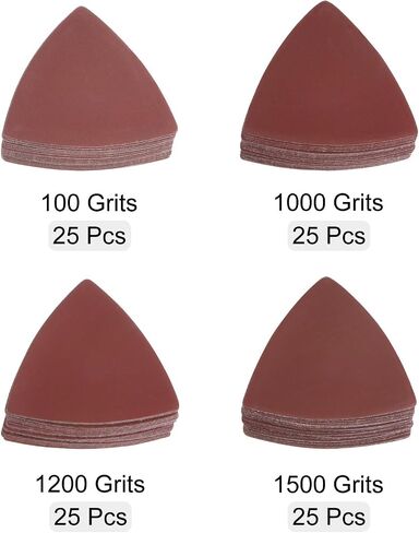 HARFINGTON 100pcs Triangular Hook & Loop Sandpapers 800/1000/1200/1500 Grits 3-1/8" Aluminum Oxide Sanding Pads Mouse Detail Sander Papers Multitool Sheets Set (25pcs of Each Grits) in Kuwait