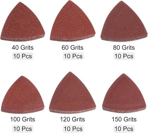 60 قطعة من ورق الصنفرة بخطاف وحلقة مثلثة من HARFINGTON 320/400/600/800/1000/1200 حبيبات 3-1/8 بوصة من أكسيد الألومنيوم وسادات صنفرة بتفاصيل الفأرة وأوراق صنفرة متعددة الأدوات (10 قطع من كل حبيبة) in Kuwait