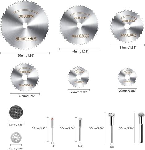 مجموعة عجلات القطع 44 قطعة للأداة الدوارة، وعجلات قطع الماس 10 قطع وعجلات قطع الراتنج 20 قطعة مع مماسك، وشفرات منشار دائري HSS 6 قطع مع ساق 1/8 بوصة ومفكين براغي in Kuwait