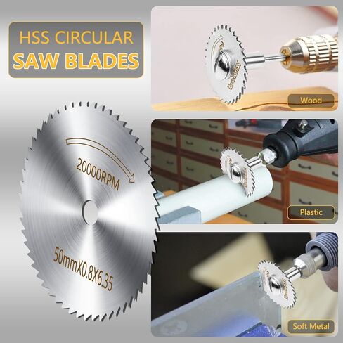 مجموعة عجلات القطع 44 قطعة للأداة الدوارة، وعجلات قطع الماس 10 قطع وعجلات قطع الراتنج 20 قطعة مع مماسك، وشفرات منشار دائري HSS 6 قطع مع ساق 1/8 بوصة ومفكين براغي in Kuwait