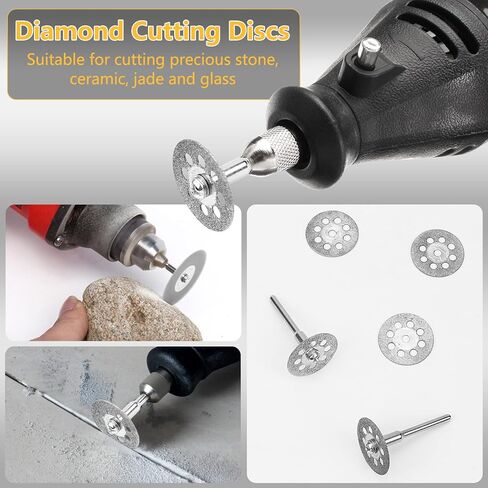 مجموعة عجلات القطع 44 قطعة للأداة الدوارة، وعجلات قطع الماس 10 قطع وعجلات قطع الراتنج 20 قطعة مع مماسك، وشفرات منشار دائري HSS 6 قطع مع ساق 1/8 بوصة ومفكين براغي in Kuwait