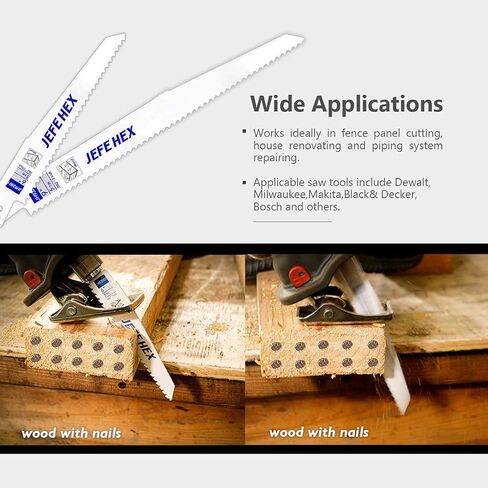 مجموعة شفرات المنشار الترددية المكونة من 10 قطع من JEFE HEX، مجموعة شفرات منشار الكوبالت ثنائية المعدن مقاس 6 إلى 9 بوصة، قطع معدنية شديدة التحمل، تقليم الخشب ومتعددة الأغراض in Kuwait