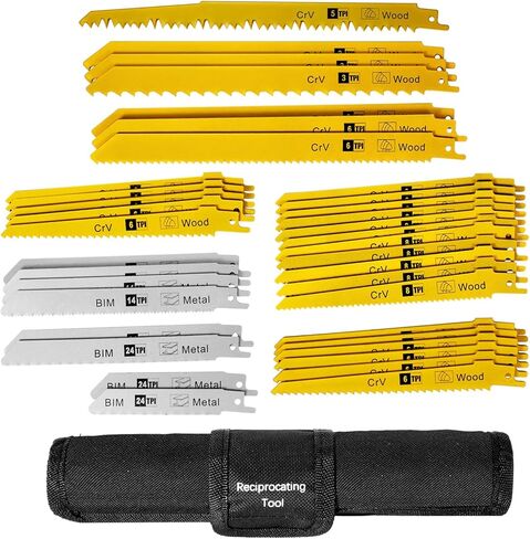 مجموعة شفرات منشار ترددية معدنية مكونة من 36 قطعة وشفرات منشار ترددية لتقليم الخشب، وشفرات منشار مع حقيبة منظمة (36) in Kuwait