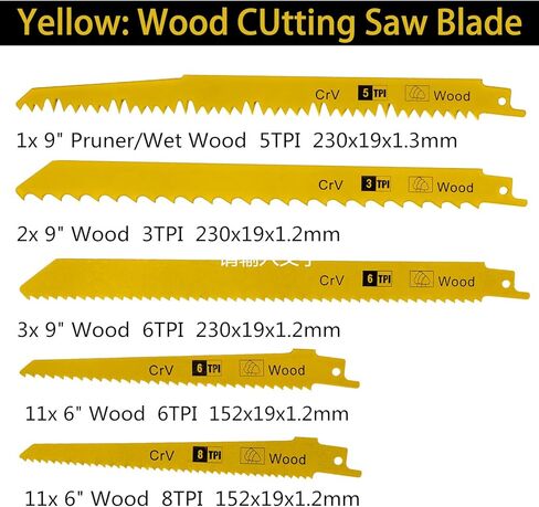مجموعة شفرات منشار ترددية معدنية مكونة من 36 قطعة وشفرات منشار ترددية لتقليم الخشب، وشفرات منشار مع حقيبة منظمة (36) in Kuwait