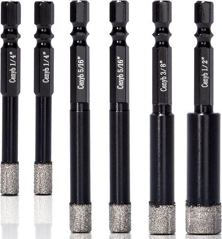 مجموعة لقم الثقب الأساسية الماسية من CENYB للجرانيت والبلاط والرخام والحجر والزجاج والبروسيلين، مجموعة مناشير ثقب سداسي الشكل بالنحاس (1/4 بوصة × 2، 5/16 بوصة × 2، 3/8 بوصة، 1/2 بوصة) in Kuwait