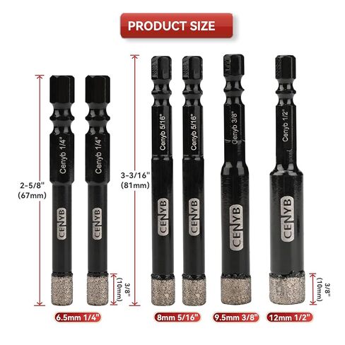 مجموعة لقم الثقب الأساسية الماسية من CENYB للجرانيت والبلاط والرخام والحجر والزجاج والبروسيلين، مجموعة مناشير ثقب سداسي الشكل بالنحاس (1/4 بوصة × 2، 5/16 بوصة × 2، 3/8 بوصة، 1/2 بوصة) in Kuwait