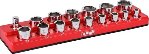 ARES 71238-12-Piece 3/8-Inch Metric Shallow Magnetic Socket Holder - Holds 12 Shallow Sockets - Suitable for Impact Sockets - Keep Your Tool Box Organized in Saudi Arabia