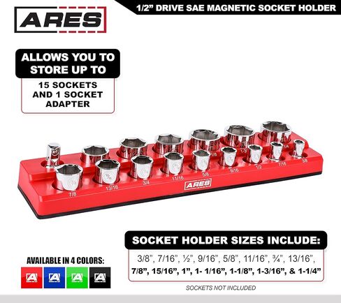 ARES 71238-12-Piece 3/8-Inch Metric Shallow Magnetic Socket Holder - Holds 12 Shallow Sockets - Suitable for Impact Sockets - Keep Your Tool Box Organized in Saudi Arabia