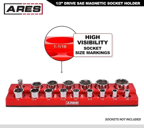 ARES 71238-12-Piece 3/8-Inch Metric Shallow Magnetic Socket Holder - Holds 12 Shallow Sockets - Suitable for Impact Sockets - Keep Your Tool Box Organized in Saudi Arabia