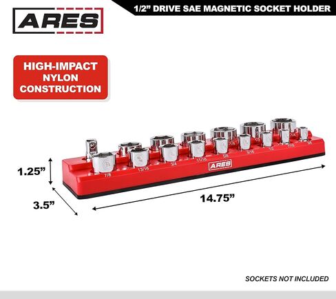 ARES 71238-12-Piece 3/8-Inch Metric Shallow Magnetic Socket Holder - Holds 12 Shallow Sockets - Suitable for Impact Sockets - Keep Your Tool Box Organized in Saudi Arabia