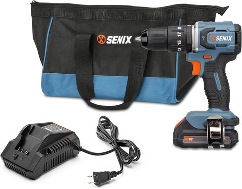 SENIX 20V Max* 1/2-Inch Brushless Hammer Drill/Driver, 45 Ft-Lbs of Max Torque, 2200RPM Max, 34,000 IPM Max, 19-Position Clutch, 2-Speed, Includes 2Ah Battery, 2A Charger and Soft Bag, PDHX2-M2, Blue in Kuwait