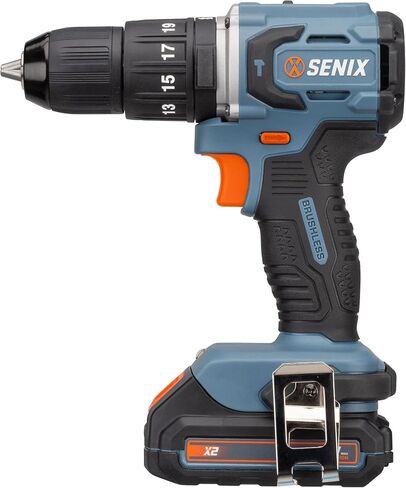 SENIX 20V Max* 1/2-Inch Brushless Hammer Drill/Driver, 45 Ft-Lbs of Max Torque, 2200RPM Max, 34,000 IPM Max, 19-Position Clutch, 2-Speed, Includes 2Ah Battery, 2A Charger and Soft Bag, PDHX2-M2, Blue in Kuwait