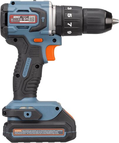 SENIX 20V Max* 1/2-Inch Brushless Hammer Drill/Driver, 45 Ft-Lbs of Max Torque, 2200RPM Max, 34,000 IPM Max, 19-Position Clutch, 2-Speed, Includes 2Ah Battery, 2A Charger and Soft Bag, PDHX2-M2, Blue in Kuwait
