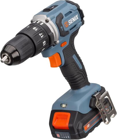 SENIX 20V Max* 1/2-Inch Brushless Hammer Drill/Driver, 45 Ft-Lbs of Max Torque, 2200RPM Max, 34,000 IPM Max, 19-Position Clutch, 2-Speed, Includes 2Ah Battery, 2A Charger and Soft Bag, PDHX2-M2, Blue in Kuwait