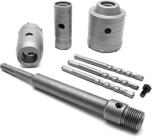 مجموعات منشار ثقب الخرسانة من Seimneire، منشار ثقب البناء 30/40/60 مم مع قضيب توصيل SDS بالإضافة إلى شانكس 200 مم و3 قطع لقم الثقب المركزي، قاطع ثقب الجدار من كربيد التنجستن للأسمنت الحجري والطوب الخرساني in Kuwait