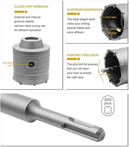 مجموعات منشار ثقب الخرسانة من Seimneire، منشار ثقب البناء 30/40/60 مم مع قضيب توصيل SDS بالإضافة إلى شانكس 200 مم و3 قطع لقم الثقب المركزي، قاطع ثقب الجدار من كربيد التنجستن للأسمنت الحجري والطوب الخرساني in Kuwait
