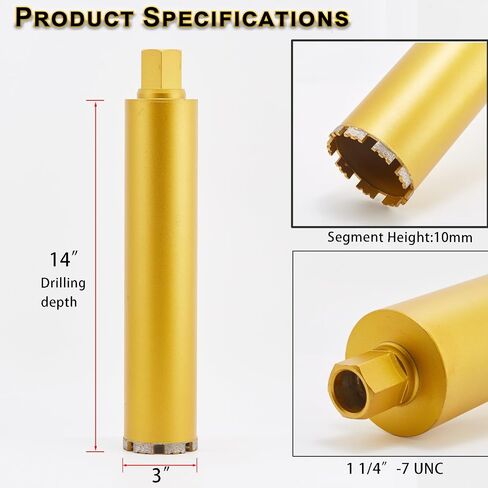 4 Inch Wet Core Drill Bits, DaduoRi 4" Core Bit for Concrete, 14" Drilling Depth, 1-1/4"-7 Thread Diamond Core Bit for Cured Concrete with Rebar, Hard Masonry, Brick Block, Stucco, Stone (102mm) in Saudi Arabia