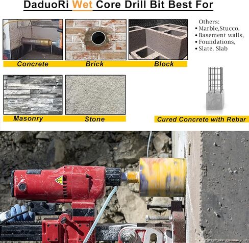 4 Inch Wet Core Drill Bits, DaduoRi 4" Core Bit for Concrete, 14" Drilling Depth, 1-1/4"-7 Thread Diamond Core Bit for Cured Concrete with Rebar, Hard Masonry, Brick Block, Stucco, Stone (102mm) in Saudi Arabia
