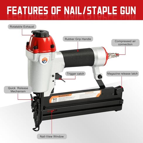 ZaraApex 2-in-1 18 Gauge 2 Inch Pneumatic Brad Nailer, Adjustable Exhaust, for Woodworking, and DIY Projects in Kuwait