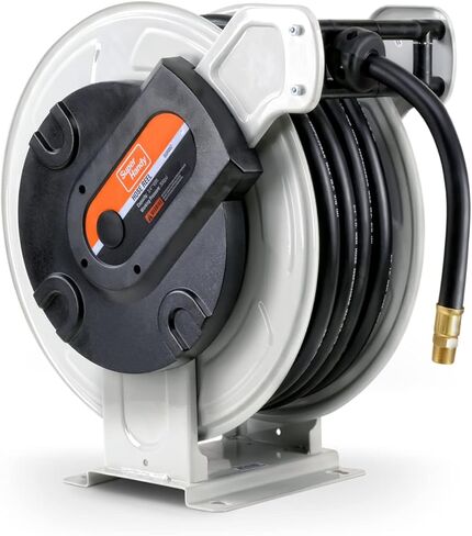 بكرة خرطوم الوقود سوبر هاندي قابلة للسحب 3/4 بوصة × 65 قدم 3/4 بوصة NPT بريميوم تجاري NBR خرطوم MAX 300PSI الثقيلة الثقيلة مدفوعة الربيع الصلب البناء المزدوج للبنزين / الهواء / الماء in Kuwait