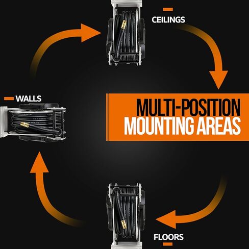 بكرة خرطوم الوقود سوبر هاندي قابلة للسحب 3/4 بوصة × 65 قدم 3/4 بوصة NPT بريميوم تجاري NBR خرطوم MAX 300PSI الثقيلة الثقيلة مدفوعة الربيع الصلب البناء المزدوج للبنزين / الهواء / الماء in Kuwait