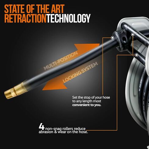 بكرة خرطوم الوقود سوبر هاندي قابلة للسحب 3/4 بوصة × 65 قدم 3/4 بوصة NPT بريميوم تجاري NBR خرطوم MAX 300PSI الثقيلة الثقيلة مدفوعة الربيع الصلب البناء المزدوج للبنزين / الهواء / الماء in Kuwait