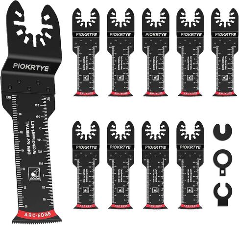 Piokrtye 10Pcs Extra Long Oscillating Saw Blades | Arc Edge Bi-Metal Multitool Blades for Wood with Nails, Wood, Metal | Universal Quick Release Oscillating Tool Blades Kits Fit for Dewalt Milwaukee in Kuwait