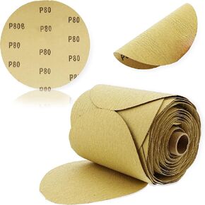 ABN 80 Grit Sandpaper Roll - 6 Inch Round Sanding Discs Aluminum Oxide Sandpaper Discs with Adhesive Back, 100Pc
