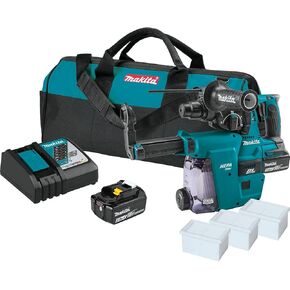 ماكيتا XRH011TWX 18V LXT® طقم مطرقة دوارة بدون فرش ليثيوم أيون 1 بوصة، يقبل بتات SDS-PLUS، مع ملحق مستخرج الغبار HEPA (5.0Ah)