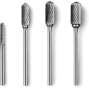 Luo ke 4 Pcs Aluminum Cutting Burr Set - 3/32 Inch Mandrel Tungsten Carbide Burr File Set For Rotary Tool Include Dremel(A Type Single Slot)