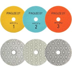 FINGLEE DT 4 inch 3 Steps Diamond Dry Polishing Pad Diamond Resin Discs for Granite Marble Quartz (5pcs Grit1) in Kuwait