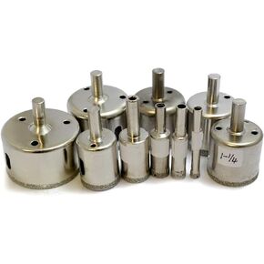 Oudtinx 10 Pcs Diamond Drill Bit Set 1/4", 3/8", 1/2" (0.5 Inch), 3/4", 1", 1 1/4", 1 3/8", 1 1/2", 1 3/4", 2" In Inch, Glass, Fish Tanks, Marble, Granite, Ceramic, Porcelain, ect. in Kuwait