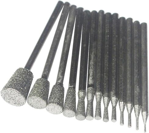 𝐋𝐮𝐨 𝐤𝐞 13 Pcs Trumpet Shape Diamond Burr Set, 3/32'' Shank Stone Carving Bit Diamond Polishing Kits for Rotary Tool in Saudi Arabia