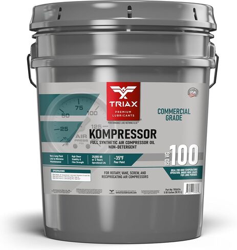 TRIAX Kompressor MV 100 Full Synthetic ISO 100 (SAE 30) Air Compressor Oil - Non-Detergent - For Rotary, Vane, Screw, Reciprocal - High Temp, 20,000 Hour Life (1 Gallon) in Saudi Arabia