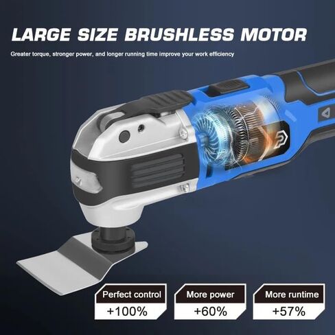 أداة التأرجح اللاسلكية Prostormer مع بطارية 20 فولت، 6 أدوات متعددة التأرجح بسرعات متغيرة، منشار متأرجح بمحرك بدون فرش للكشط والطحن والصنفرة والقطع in Kuwait