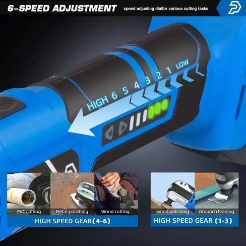 أداة التأرجح اللاسلكية Prostormer مع بطارية 20 فولت، 6 أدوات متعددة التأرجح بسرعات متغيرة، منشار متأرجح بمحرك بدون فرش للكشط والطحن والصنفرة والقطع in Kuwait