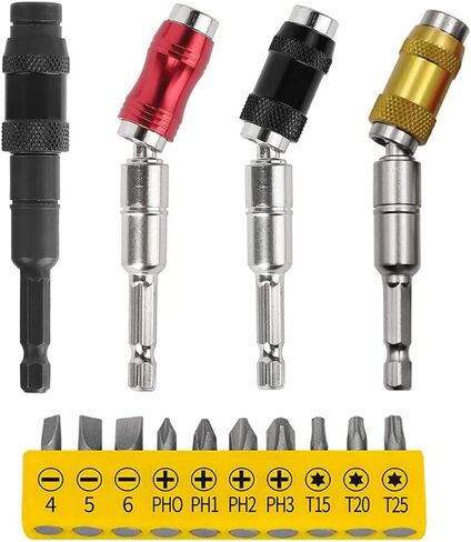 حامل رؤوس دوار مغناطيسي، 4 قطع، حامل رؤوس مثقاب مغناطيسي مرن للمساحات والزوايا الضيقة، حامل رأس رأس محوري 1/4 انش (يتم توفير عشر رؤوس مثقاب قابلة للتكيف) in Kuwait