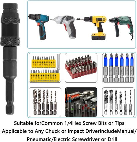 حامل رؤوس دوار مغناطيسي، 4 قطع، حامل رؤوس مثقاب مغناطيسي مرن للمساحات والزوايا الضيقة، حامل رأس رأس محوري 1/4 انش (يتم توفير عشر رؤوس مثقاب قابلة للتكيف) in Kuwait