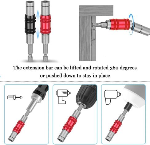 حامل رؤوس دوار مغناطيسي، 4 قطع، حامل رؤوس مثقاب مغناطيسي مرن للمساحات والزوايا الضيقة، حامل رأس رأس محوري 1/4 انش (يتم توفير عشر رؤوس مثقاب قابلة للتكيف) in Kuwait