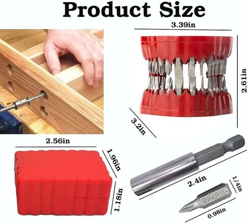 حامل لقم مثقاب كهربائي مع قاعدة مغناطيسية، حامل منظم لقم مفك الاسنان مع 32 قطعة من اللقم ومقبس تمديد مغناطيسي، يناسب لقم سداسية 1/4 انش، سهل التخزين والحمل in Kuwait