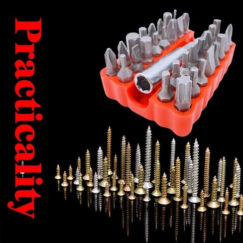 حامل لقم مثقاب كهربائي مع قاعدة مغناطيسية، حامل منظم لقم مفك الاسنان مع 32 قطعة من اللقم ومقبس تمديد مغناطيسي، يناسب لقم سداسية 1/4 انش، سهل التخزين والحمل in Kuwait